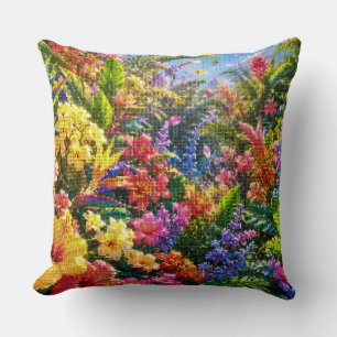 Tropical Plants and Flowers on a Sunny Day Cushion