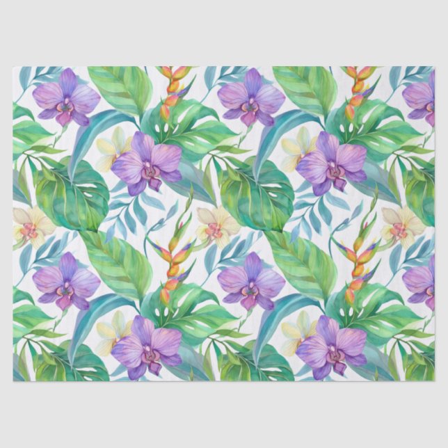 Tropical plants and flowers pattern tissue paper (Front)