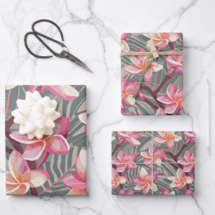 Tropical plants and flowers pattern wrapping paper sheet