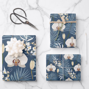 Tropical plants and flowers pattern wrapping paper sheet