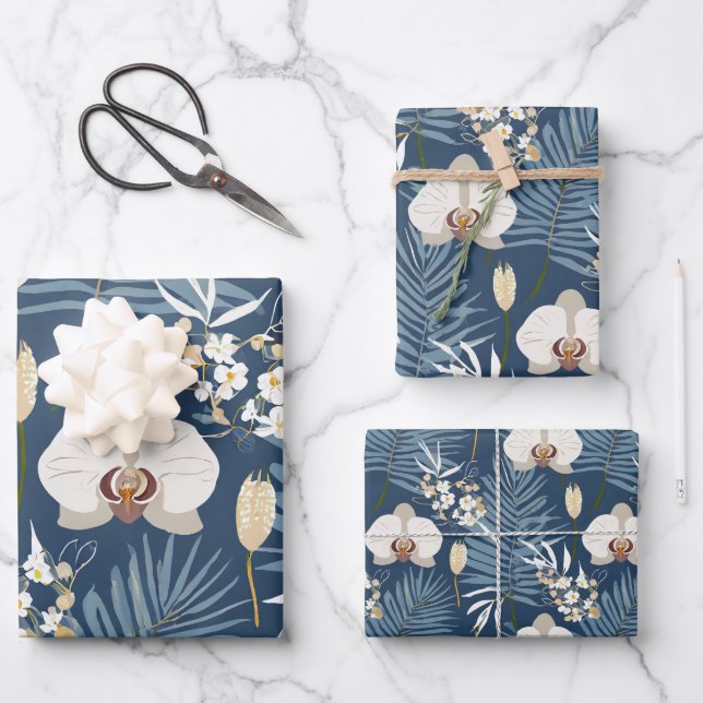 Tropical plants and flowers pattern wrapping paper sheet (Front)