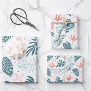 Tropical plants and flowers pattern wrapping paper sheet