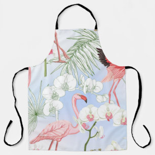 Tropical plants and flowers. Seamless pattern, bac Apron