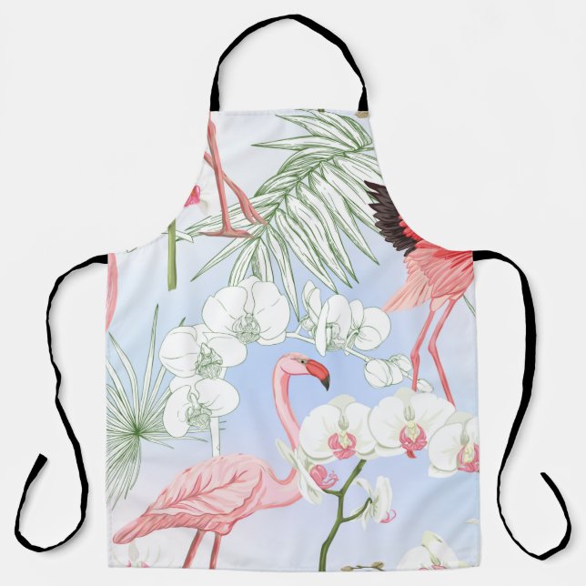 Tropical plants and flowers. Seamless pattern, bac Apron (Front)
