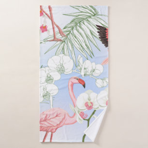 Tropical plants and flowers. Seamless pattern, bac Bath Towel