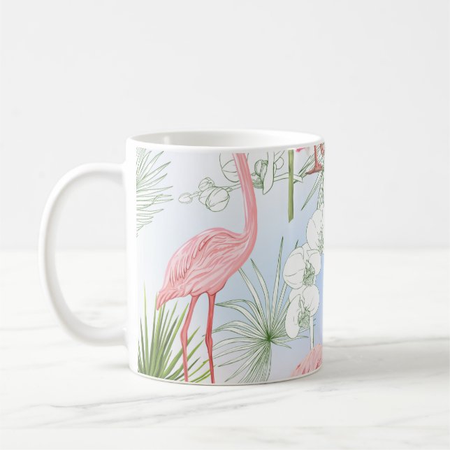 Tropical plants and flowers. Seamless pattern, bac Coffee Mug (Left)