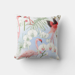 Tropical plants and flowers. Seamless pattern, bac Cushion