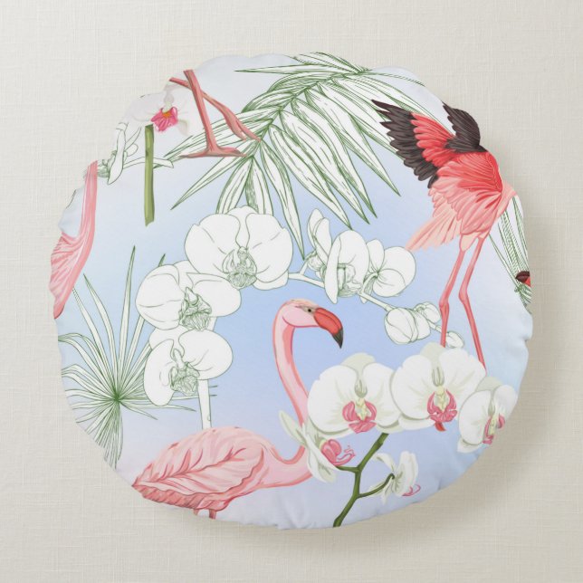 Tropical plants and flowers. Seamless pattern, bac Round Cushion (Front)