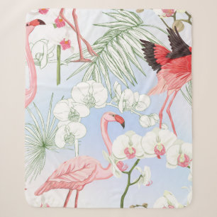 Tropical plants and flowers. Seamless pattern, bac Sherpa Blanket