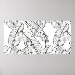 Tropical plants and flowers seamless pattern. Jung Poster