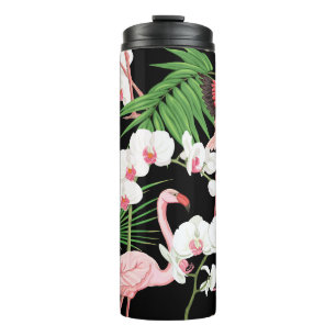 Tropical Plants Birds Colored Illustration Thermal Tumbler
