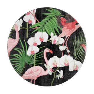 Tropical Plants Birds Coloured Illustration Cutting Board
