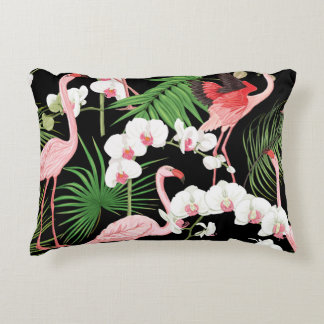 Tropical Plants Birds Coloured Illustration Decorative Cushion