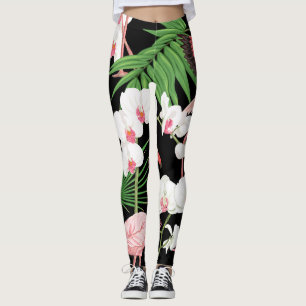 Tropical Plants Birds Coloured Illustration Leggings