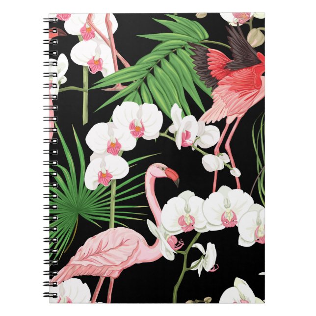 Tropical Plants Birds Coloured Illustration Notebook (Front)
