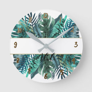 Tropical Plants Botanical Leaves Tropics Chic Round Clock
