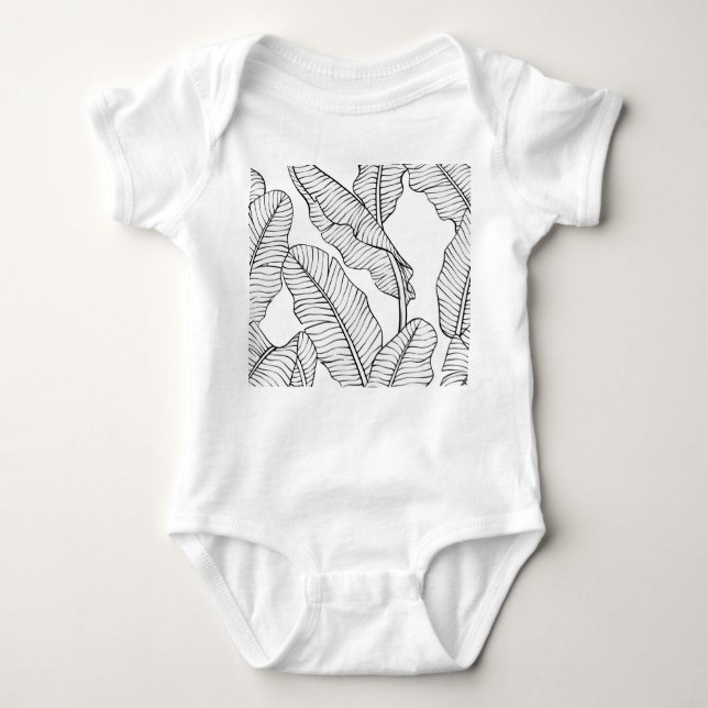 Tropical plants, flowers, jungle sketch. baby bodysuit (Front)
