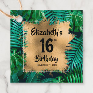 Tropical Plants Gold 16th Birthday Personalised Favour Tags