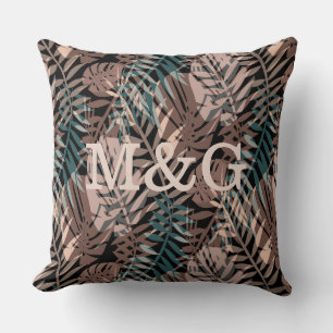Tropical plants, jungle, tropics , beige ,leaves   cushion