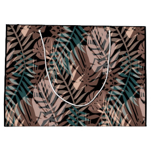 Tropical plants, jungle, tropics , beige ,leaves   large gift bag