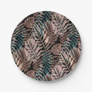 Tropical plants, jungle, tropics , beige ,leaves paper plate