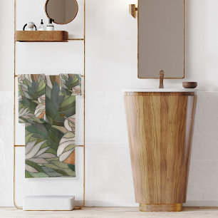 Tropical plants Mosaic Digital Art Bath Towel Set