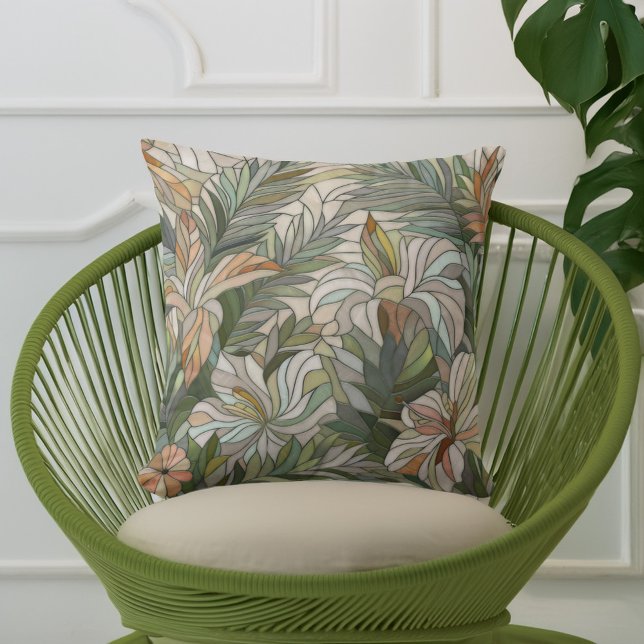 Tropical plants Mosaic Digital Art Cushion (Creator Uploaded)