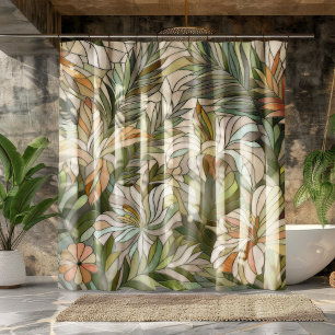 Tropical plants Mosaic Digital Art Shower Curtain
