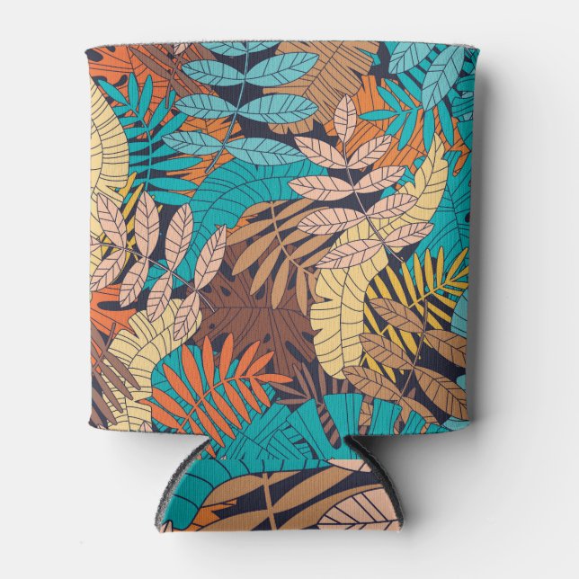 Tropical plants, palm leaves, seamless pattern. can cooler (Front)