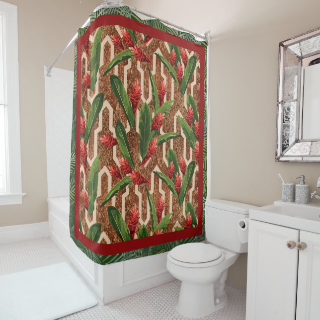 Tropical Plants Pattern Shower Curtain (In Situ)