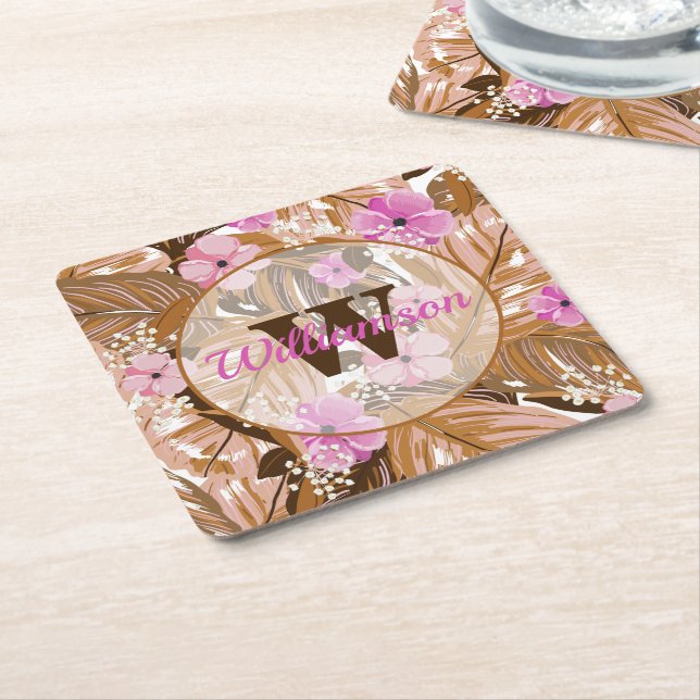 Tropical Plants Square Paper Coaster (Angled)