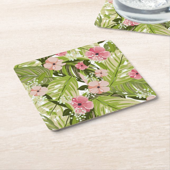 Tropical Plants Square Paper Coaster (Angled)
