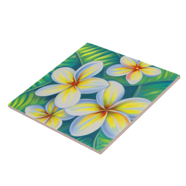Tropical plumeria art ceramic tile (Side)