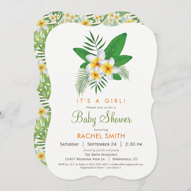 Tropical Plumeria Baby Shower Invitation (Front/Back)