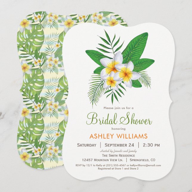 Tropical Plumeria Bridal Shower Invitation (Front/Back)