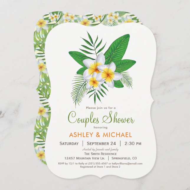 Tropical Plumeria Couples Shower Invitation (Front/Back)