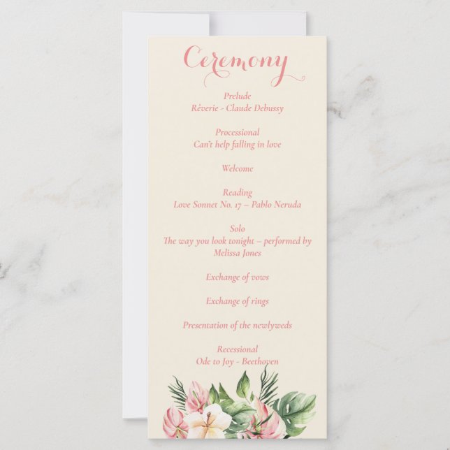 Tropical Plumeria & Flamingo Lily Floral Program (Front)