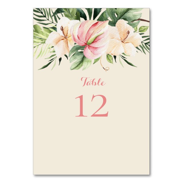 Tropical Plumeria & Flamingo Lily Table Card (Front)