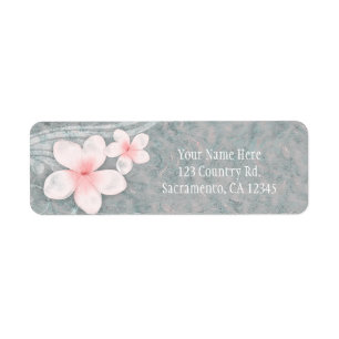 Tropical Plumeria Flower Grey Pink Summer Party Return Address Label