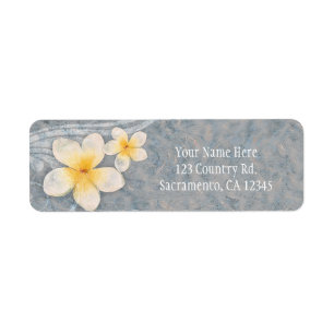 Tropical Plumeria Flower Grey Yellow Summer Party Return Address Label