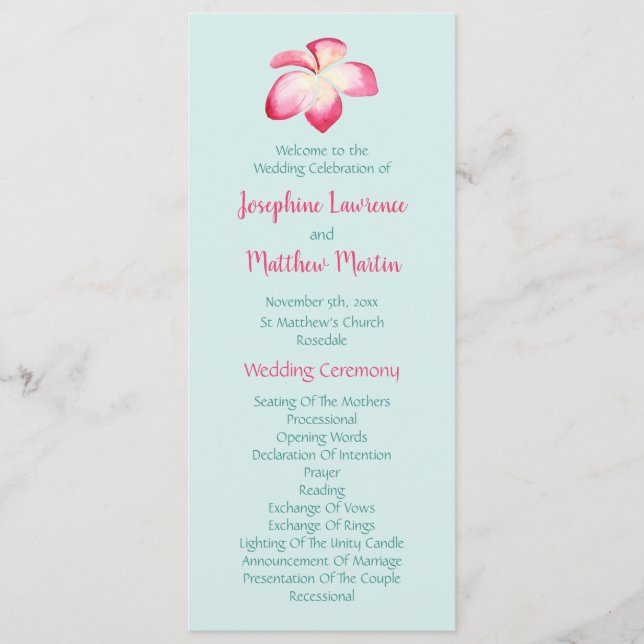Tropical Plumeria Flower Wedding Programs (Front)