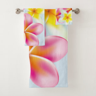 Tropical Plumeria Flowers Bath Towel Set