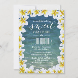 Tropical Plumeria Flowers Beach Sweet 16 Invitation