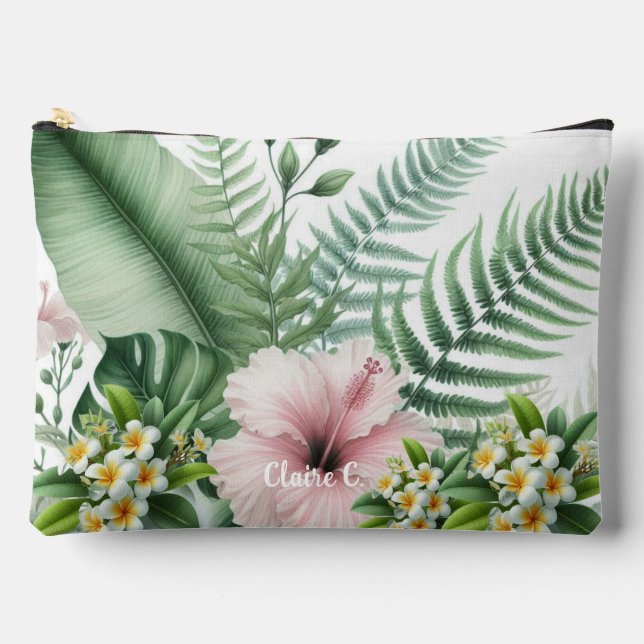 Tropical Plumeria Foliage Accessory Pouch (Front)