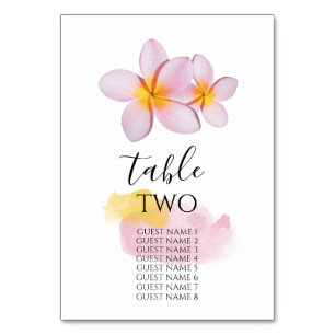 Tropical Plumeria Frangipani Wedding Guest Names Table Number