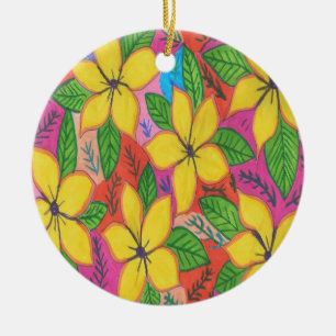 Tropical Plumeria Garden  Ceramic Ornament