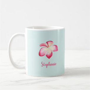 Tropical Plumeria Pink Watercolor Coffee Mug