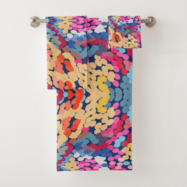 Tropical Plumeria Spotted Flowers Tile Pattern  Bath Towel Set (Insitu)