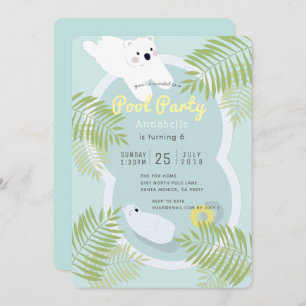 Tropical Polar Bear Pool Party Birthday Invitation
