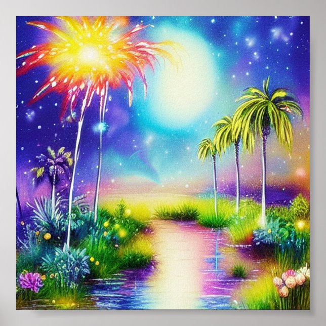 Tropical pond ink and water art poster (Front)